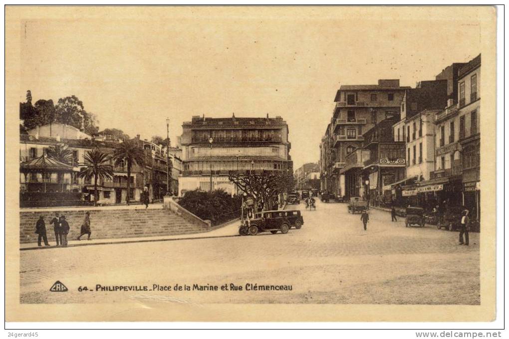 CPSM SKIKDA ex PHILIPPEVILLE (Algérie) - Place de la Marine et Rue Clémenceau