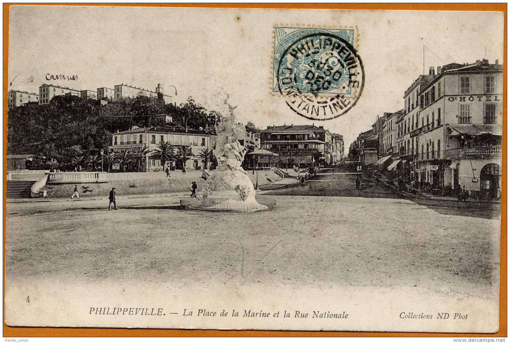 Algérie / PHILIPPEVILLE (Skikda) - Place de la Marine et Rue Nationale (tampon 1904)