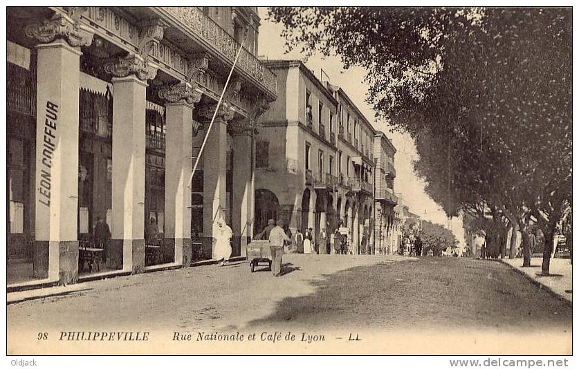 ALGERIE - PHILIPPEVILLE Rue nationale et Café de Lyon
