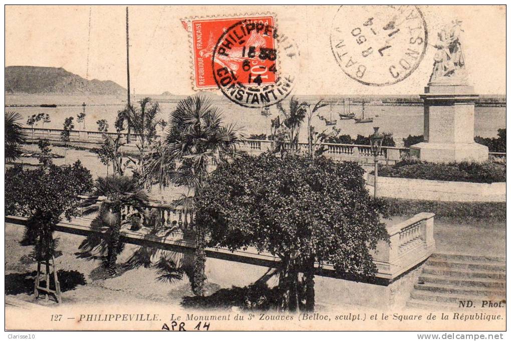 Algerie Philippeville Le Monument du 3eme Zouaves et le Square de la Republique