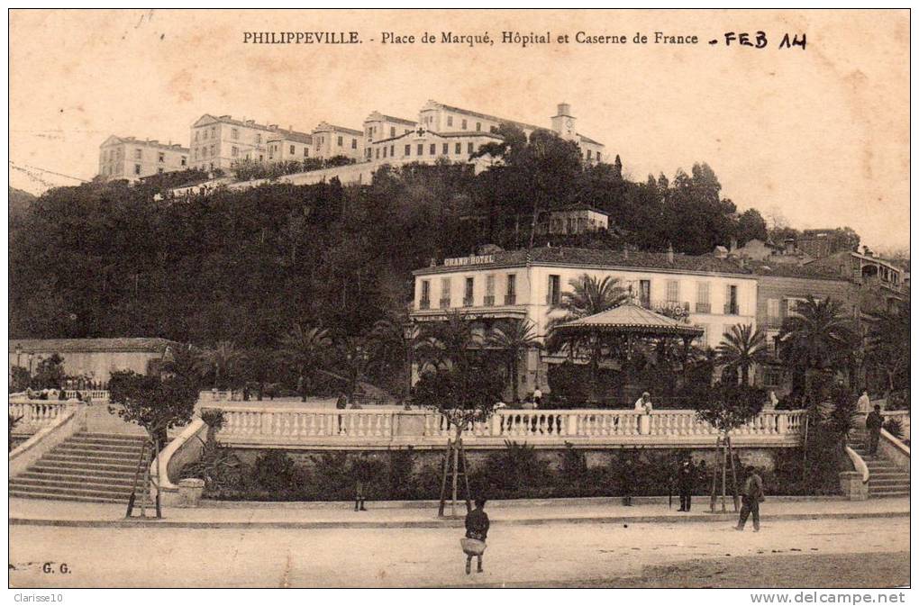 Algerie Philippeville Place de Marqué Hopital et Caserne de France animée