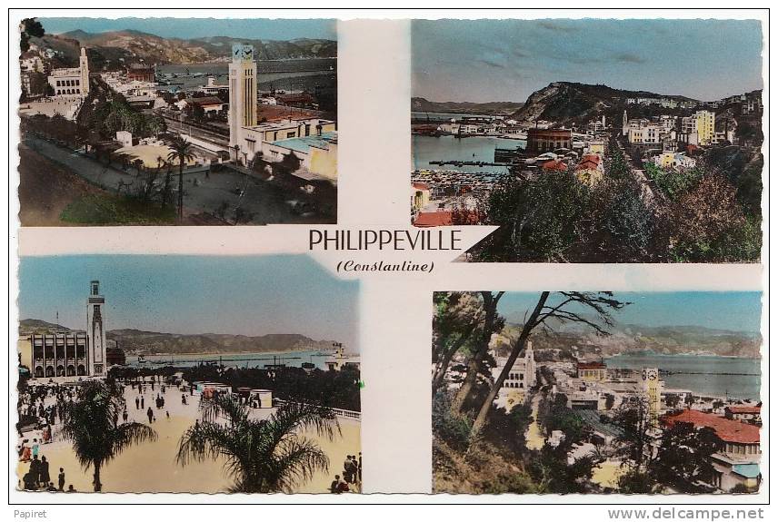 cpsm photo colorisée Algerie Philippeville Skikda Multi Vues