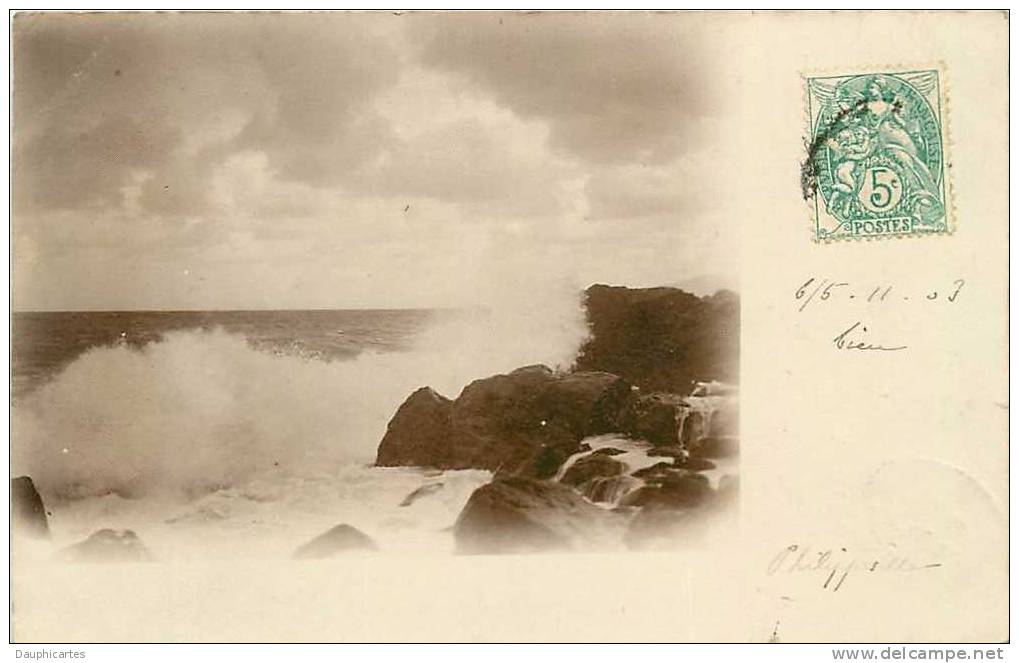 Philippeville  CARTE PHOTO, Tempête sur la Corniche. Dos simple. 2 Scans.