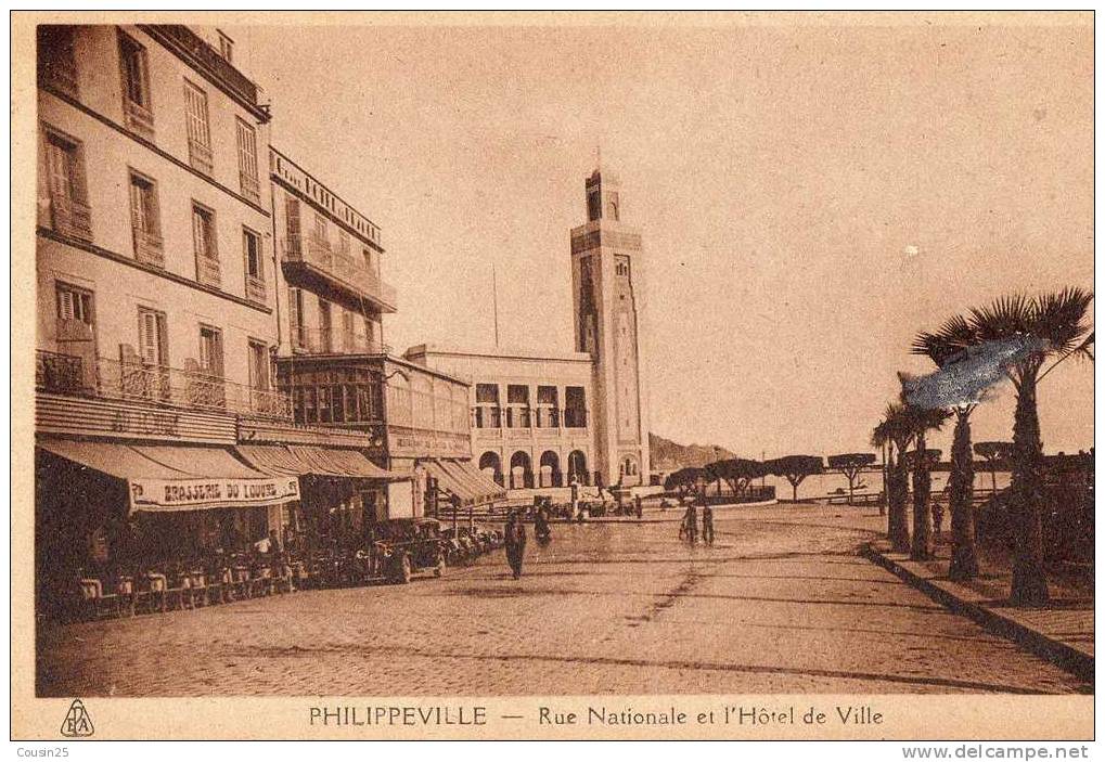 ALGERIE - PHILIPPEVILLE - Rue Nationale et Hôtel de Ville