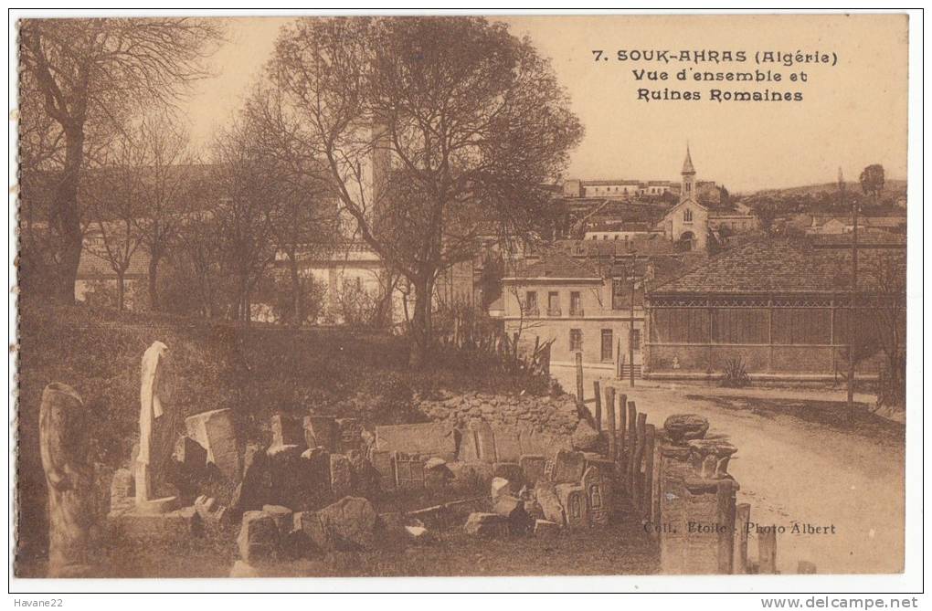 X1322  SOUK AHRAS VUE D'ENSEMBLE ET RUINES ROMAINES  2 SCANS