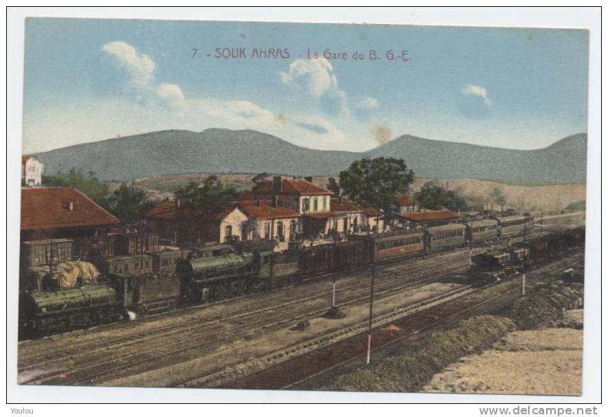CPA - SOUK AHRAS  la gare du B.G.E.(train en gare)