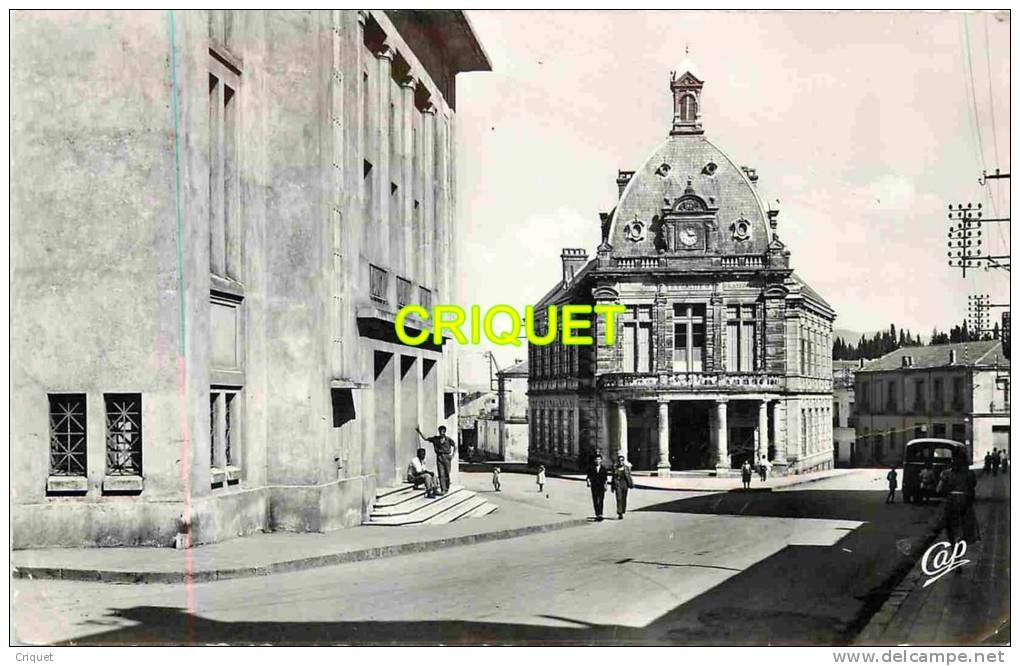 Algérie, cpsm Souk Ahras, Mairie et Théatre , animée, vieil utilitaire Peugeot