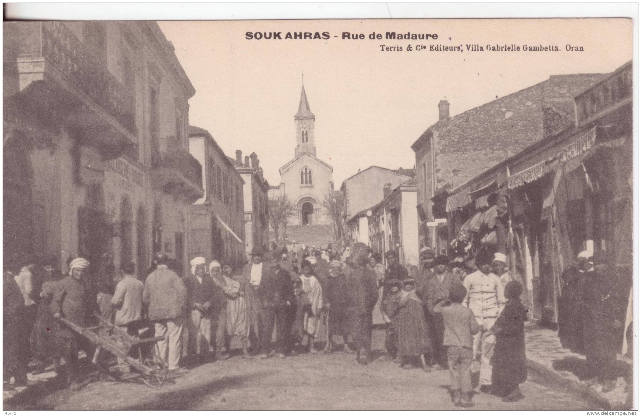 32-Souk Ahras-Algerie- Rue de Mandaure-Animés-Timbré190 3.