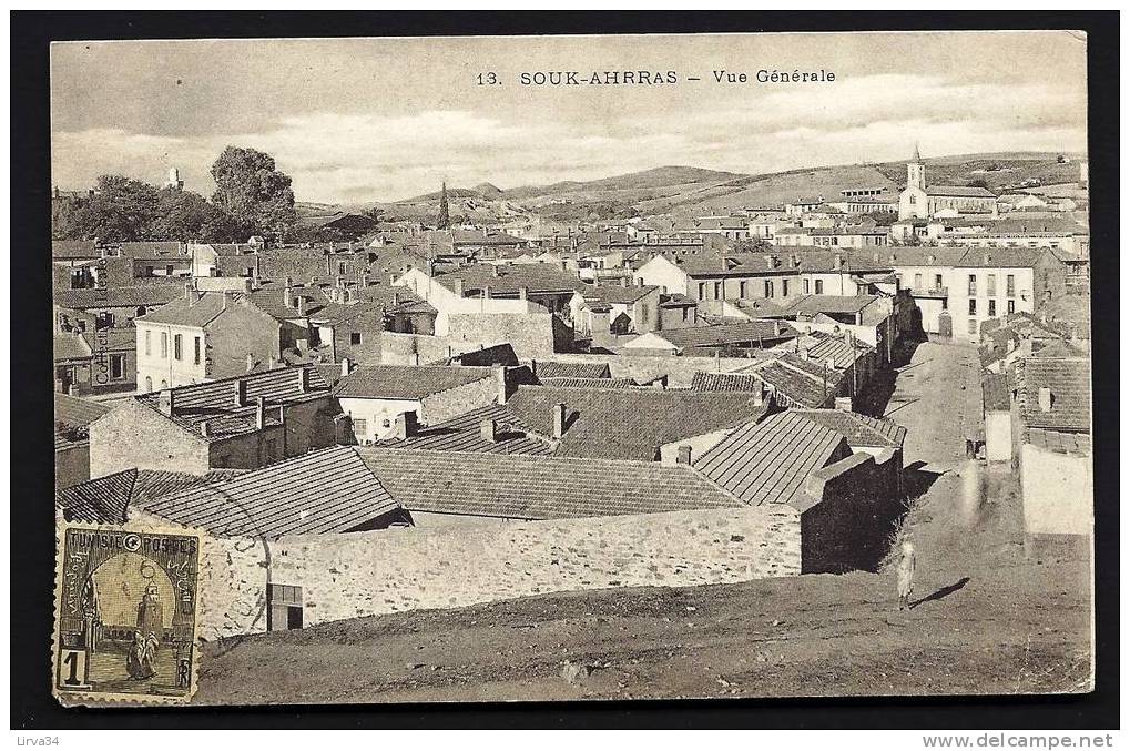 CPA  ANCIENNE- ALGÉRIE- SOUK-AHRRAS EN GROS PLAN- VUE GENERALE DE LA VILLE- 1909