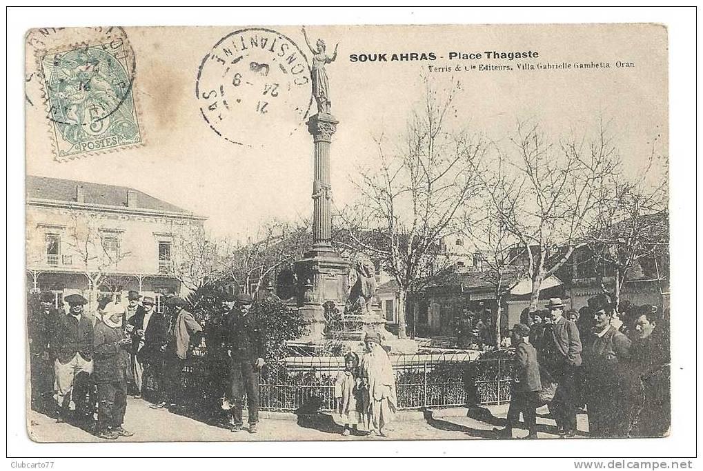 Souk-Ahras (Algérie)  La place Thagaste avec européens env 1906 (animée).