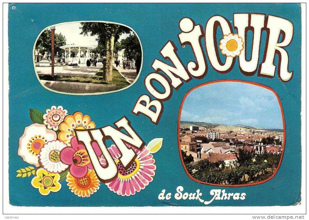 CP ALGERIE  SOUK AHRAS UN BONJOUR VUE GENERALE GRAND PLACE