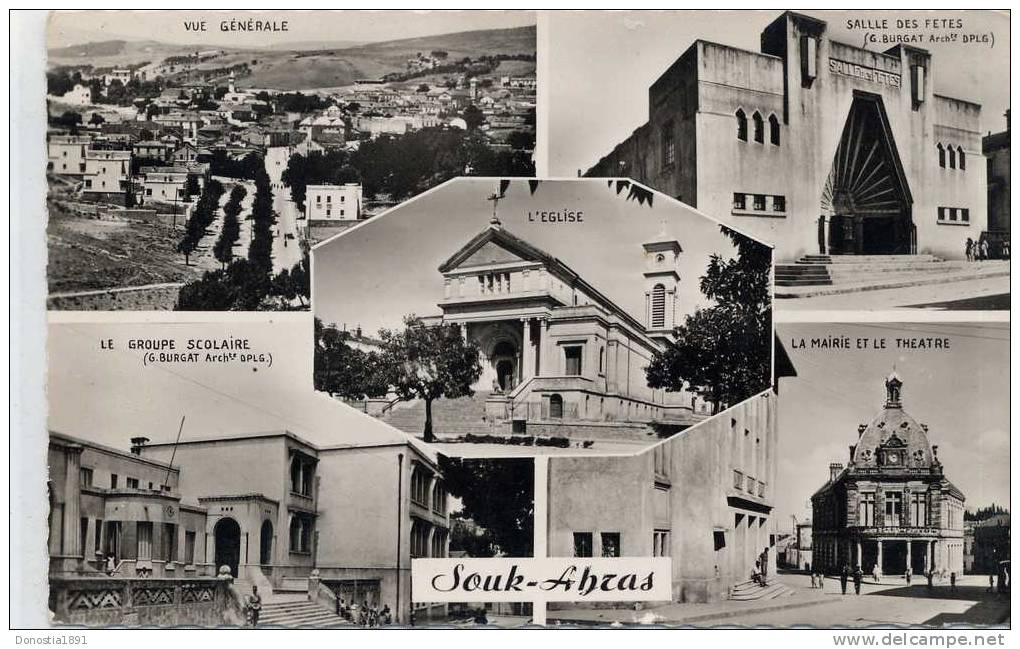 ALGERIE  SOUK AHRAS  souvenir  . 9x14 dentelée glaçée , écrite   non timbrée