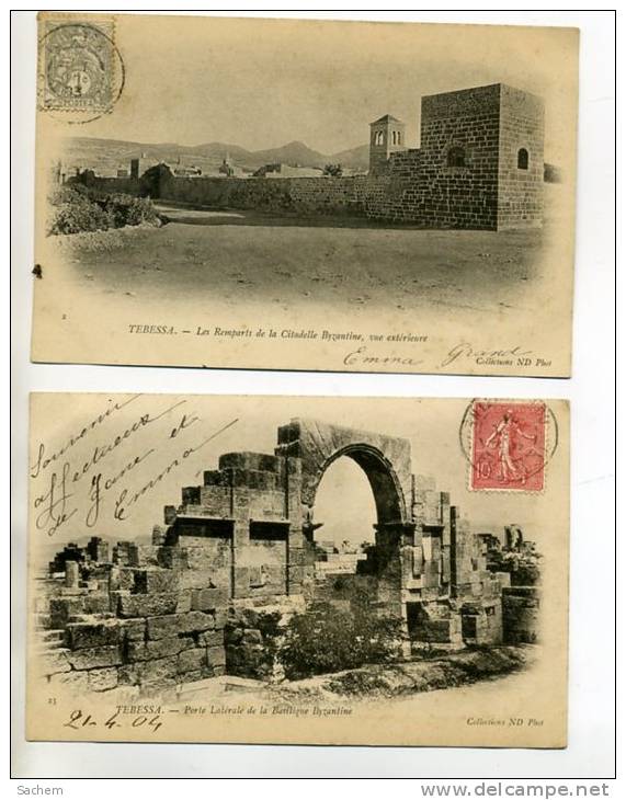ALGERIE TEBESSA 2 Cartes Remparts Citadelle et Porte Laterale Basilique    1903  -1904  timb    /D17 -2012