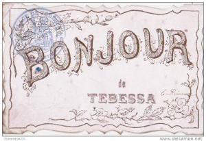 CPA ALGERIE TEBESSA Souvenir Fantaisie Un Bonjour carte à Paillettes