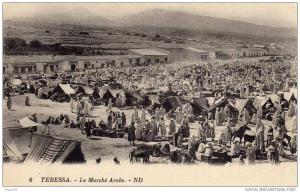 CARTE POSTALE ANCIENNE . ALGERIE. TEBESSA. LE MARCHE ARABE.