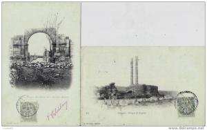 2 CPA PRECURSEUR - TIMGAD -TEMPLE DE JUPITER     TEBESSA - PORTIQUE MONUMENTAL ROMAIN