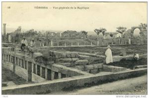 CPA - ALGERIE - TEBESSA  Vue générale de la Basilique (circulée, 1906)  animée.