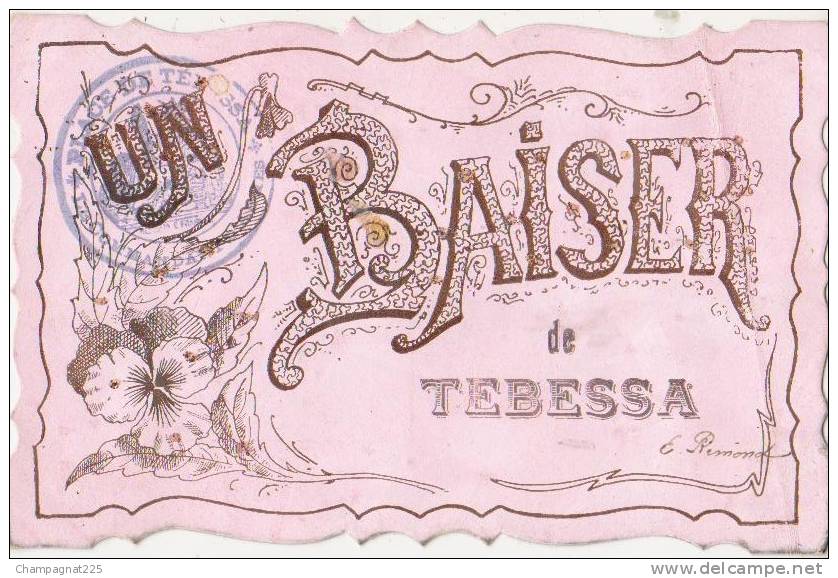 CPA ALGERIE TEBESSA Souvenir Fantaisie Un Baiser carte à Paillettes