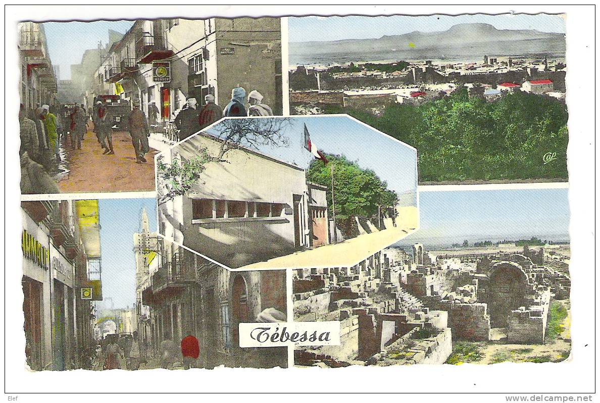 TEBESSA, Algérie Vue vers la Porte Solomon,la Sous Préfecture,Mosquée, Ruines de la Basilique Bysantine, Vue générale,