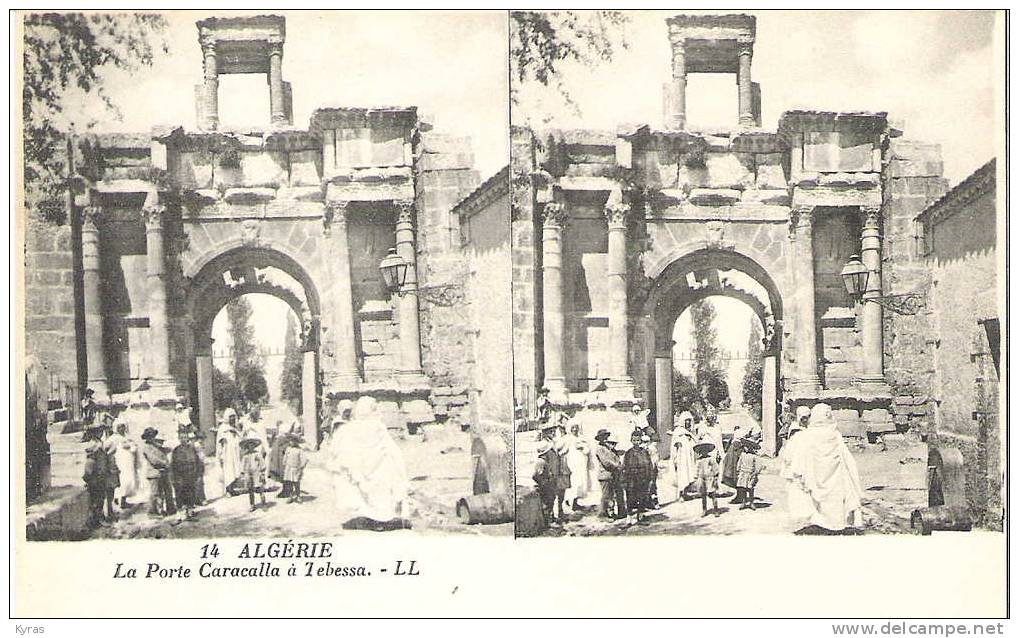 STEREOSCOPIE . ALGERIE . LA PORTE CARACALLA à TEBESSA