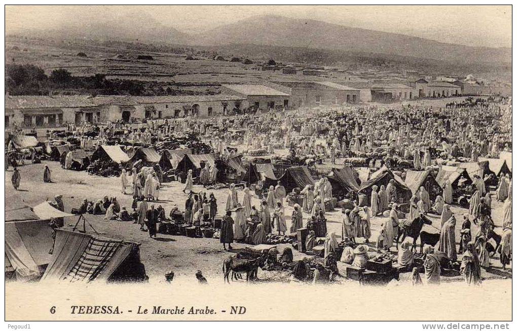 CARTE POSTALE ANCIENNE . ALGERIE. TEBESSA. LE MARCHE ARABE.