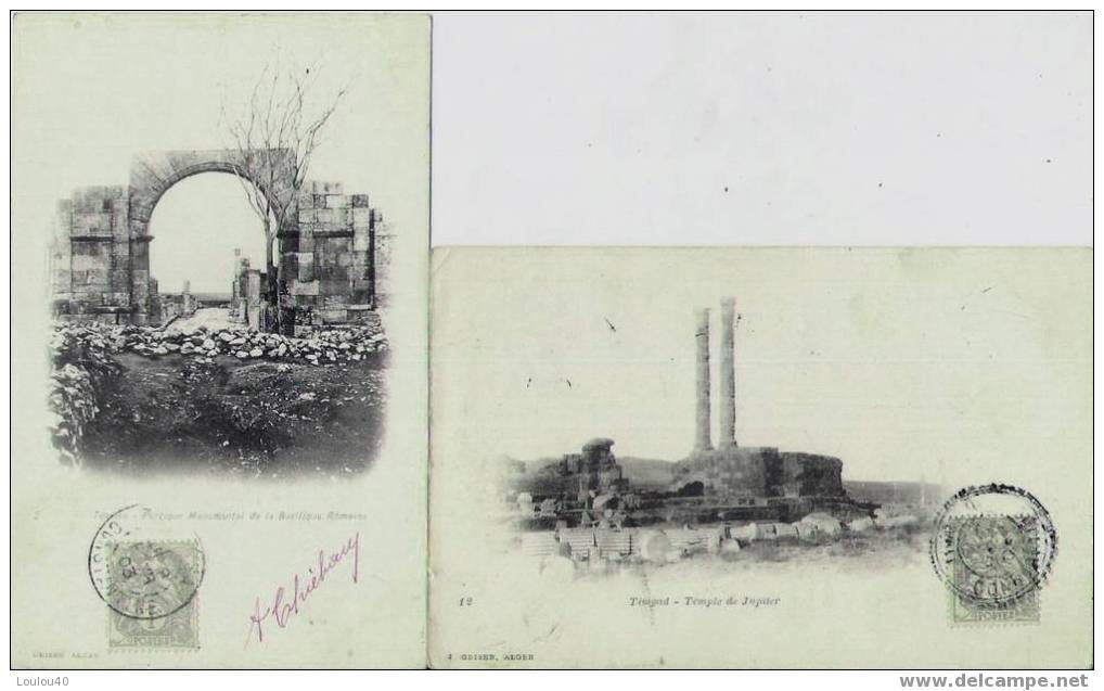 2 CPA PRECURSEUR - TIMGAD -TEMPLE DE JUPITER  +  TEBESSA - PORTIQUE MONUMENTAL ROMAIN