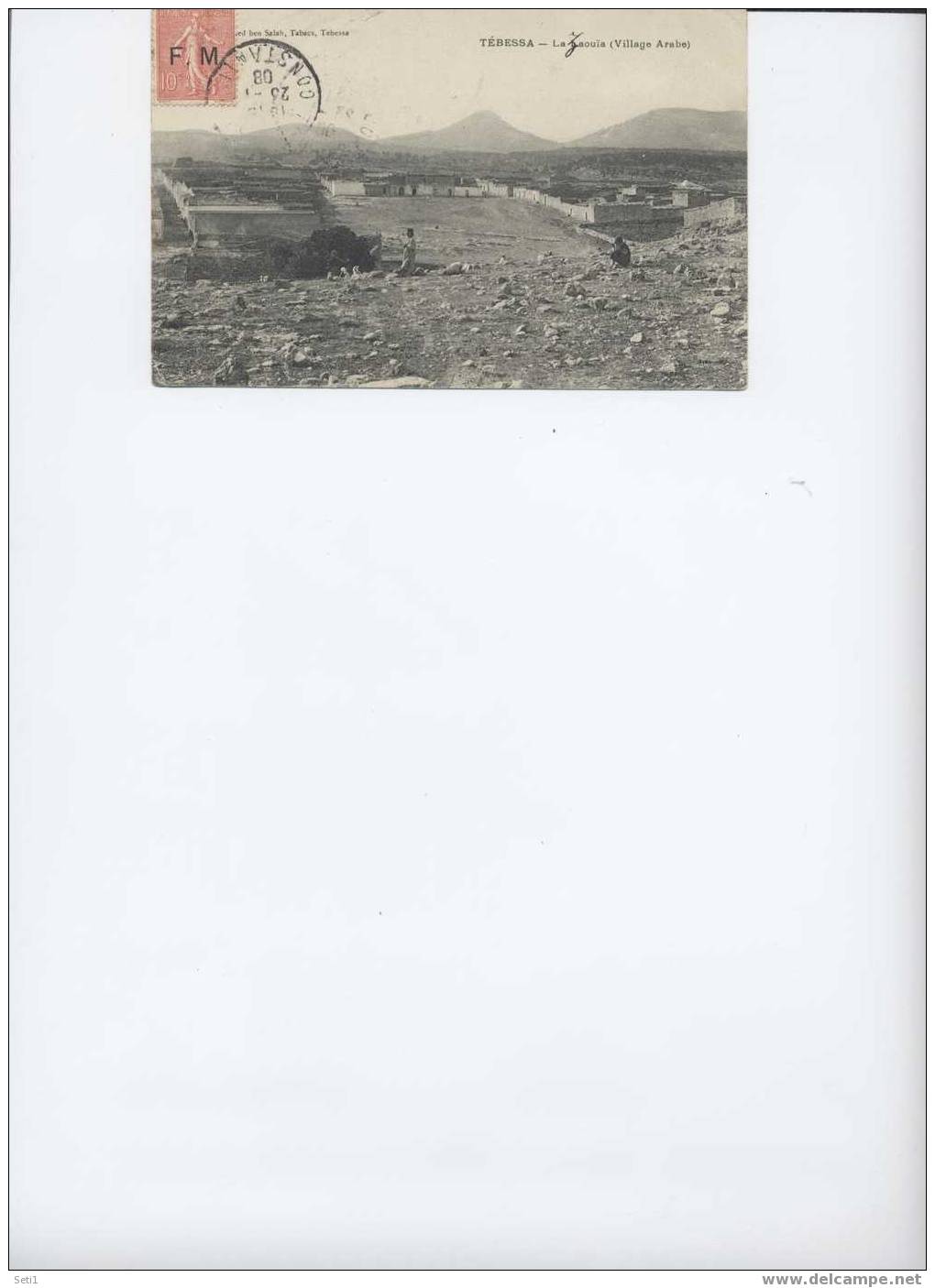 ALGERIE ,carte de TEBESSA avec timbre F.M 10c rose semeuse lignée  ,seul sur lettre