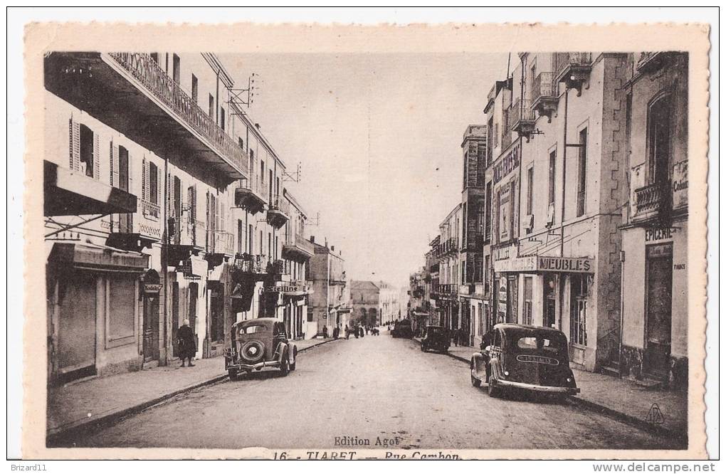 ALGERIE.     TIARET.   Rue  Cambon.  Animé.   Commerces.   Voitures  .    1942