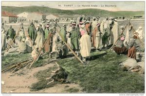 CPA ALGERIE TIARET LE MARCHE ARABE LA BOUCHERIE rare