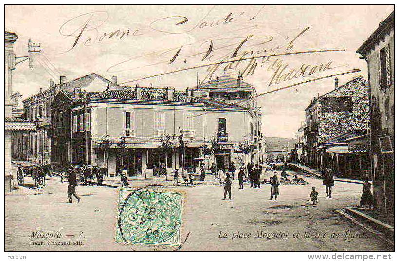 AFRIQUE. ALGERIE. MASCARA. Vue sur La Place Mogador et La Rue de Tiaret.