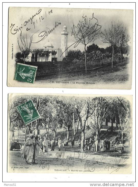 ALGERIE - TIZI OUZOU  2 CPA  La nouvelle Mosquée - Marché aux galettes