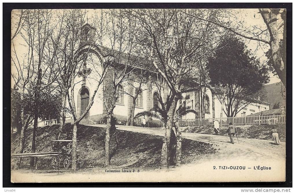 CPA  ANCIENNE- ALGÉRIE- TIZI-OUZOU- L'EGLISE EN TRES GROS PLAN D'HIVER- ANIMATION