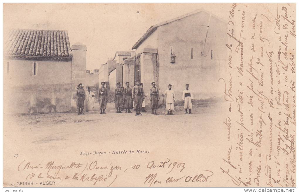 cpa Tizi-Ouzou Entrée du Bordj animée n°17 J.Geiser Alger 1903 cachet Michelet Alger
