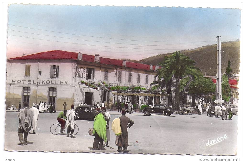 CPSM photo Tizi Ouzou Algérie entrée de la Ville Hôtel Koller traction avant Citoen 203 Peugeot édit Jomone Alger