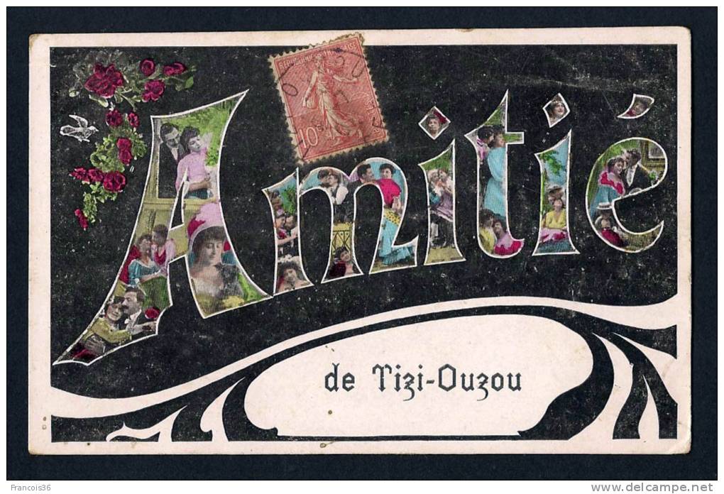 Amitié de Tizi Ouzou - Jolie carte Art Nouveau - 1907 - Dos écrit