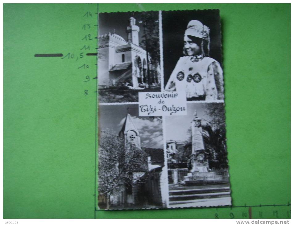 53 )souvenir de tizi ouzou  mosquee,femme kabyle,eglise , monument aux morts dentelee n et b  2 trous agraphe