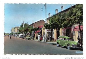 Tizi-Ouzou, (Kabylie), la Grande Rue, Jomone n° 77, animée, automobiles, station Total, Peugeot 203 break, Juva 4
