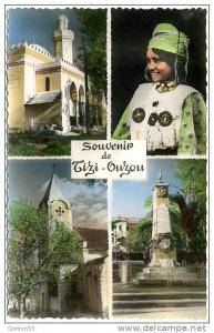 cpsm Tizi-Ouzou, mosquée, femme kabyle, monument aux morts