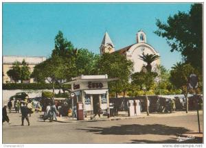 CPSM ALGERIE TIZI OUZOU Kabylie La Place de l'Eglise Station Essence Esso Pompe