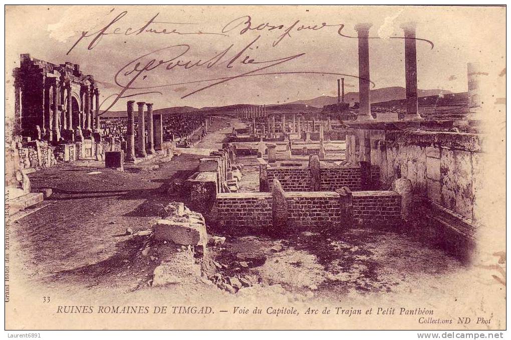 CPA AFRIQUE ALGERIE TIMGAD RUINES ROMAINES VOIE DU CAPITOLE ARC DE TRAJAN ET PETIT PANTHEON
