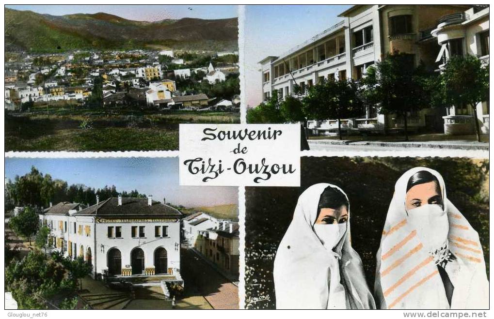 CPSM PETIT FORMAT DENTELE  SOUVENIR DE TIZI OUZOU 4 VUES ANIMEES  VOIR SCANER