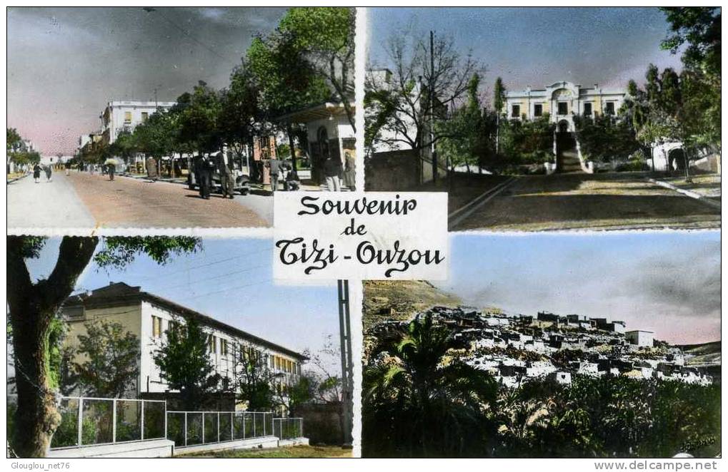 CPSM PETIT FORMAT DENTELEE SOUVENIR DE TIZI-OUZOU 4 VUES  VOIR SCANER