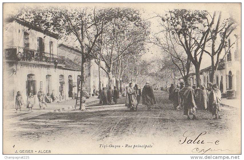 CPA ALGERIE ALGEROIS TIZI OUZOU Rue Principale Hôtel FABRE Animation Geiser N° 4 1905