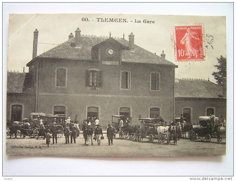Cpa, très belle vue animée, attelages, Tlemcen, la gare