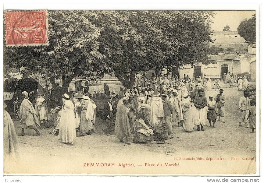 Carte Postale Ancienne Algérie - Zemmora. Place du Marché - Commerces