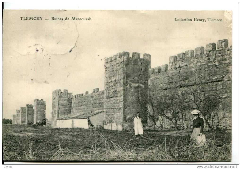 Algérie - circulée 1908 -Tlemcen - ruines de Mansourah