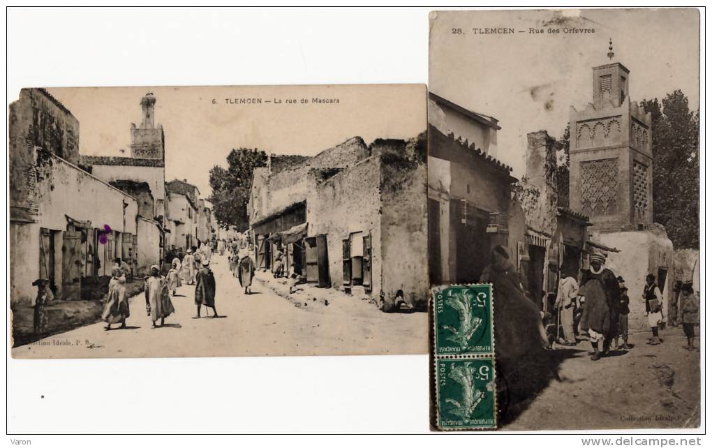 ALGERIE -  2 CPA TLEMCEN - RUE DES ORFEVRES ET RUE DE MASCARA -    CARTES ANIMEES - COLL IDEALE P.S.   (33)