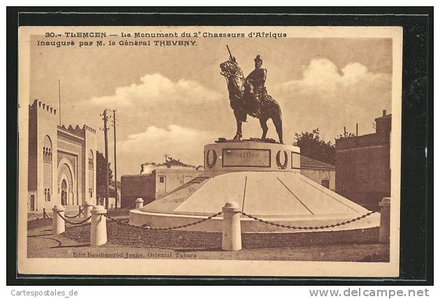 CPA Tlemcen, Le Monument du 2e Chasseurs d'Afrique Inaugure par M. le General Theveny