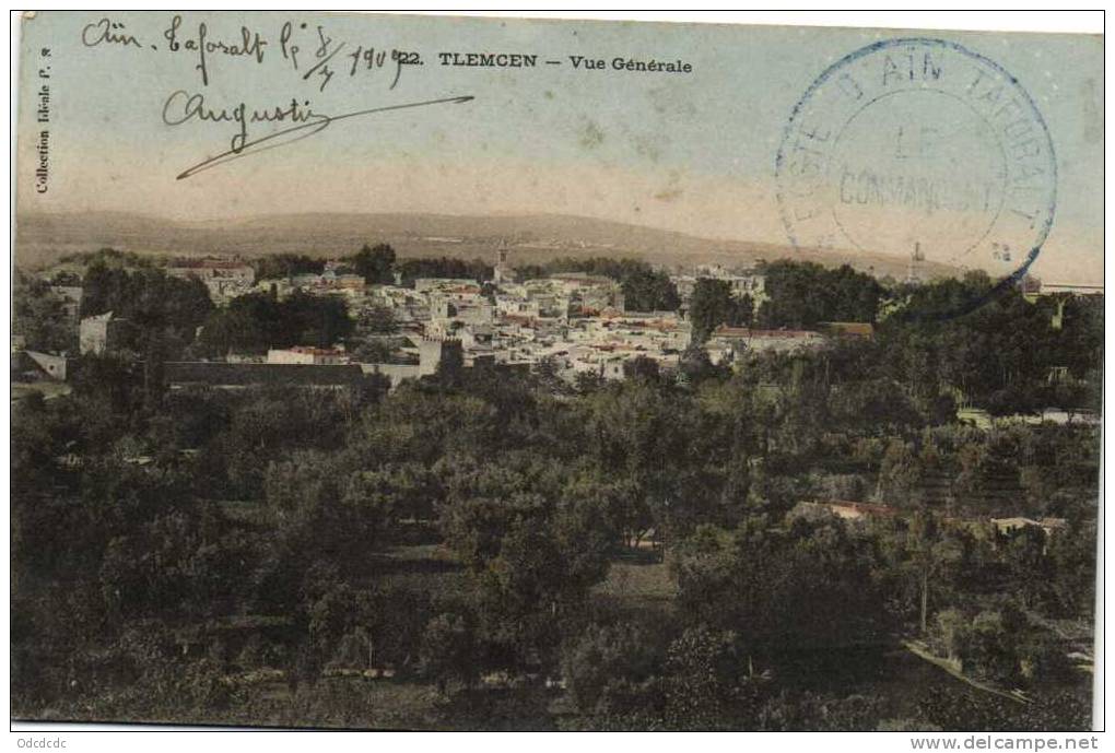 TLEMCEN  Vue generale Colorisée + Cachet Poste d'Ain Taforat  Recto Verso