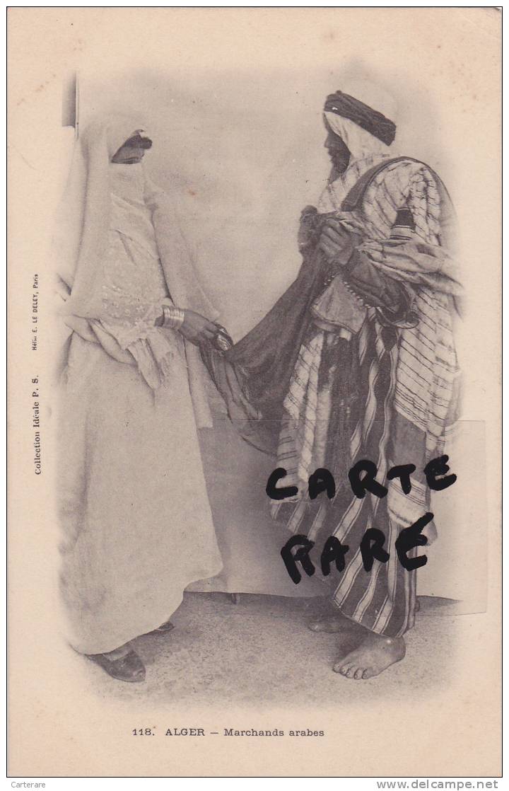 AFRICA,AFRIQUE DU NORD,AFRIKA,ALGERIE FRANCAISE,COLONIE,MARCHAN D ARABE,métier,vendeur nomade,femme guatée,rare